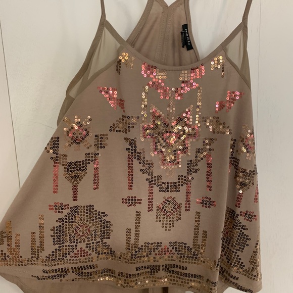 Rue21 Sequin Crop Top w/ Adjustable Straps Brown, Red, Gold Small - Picture 2 of 6